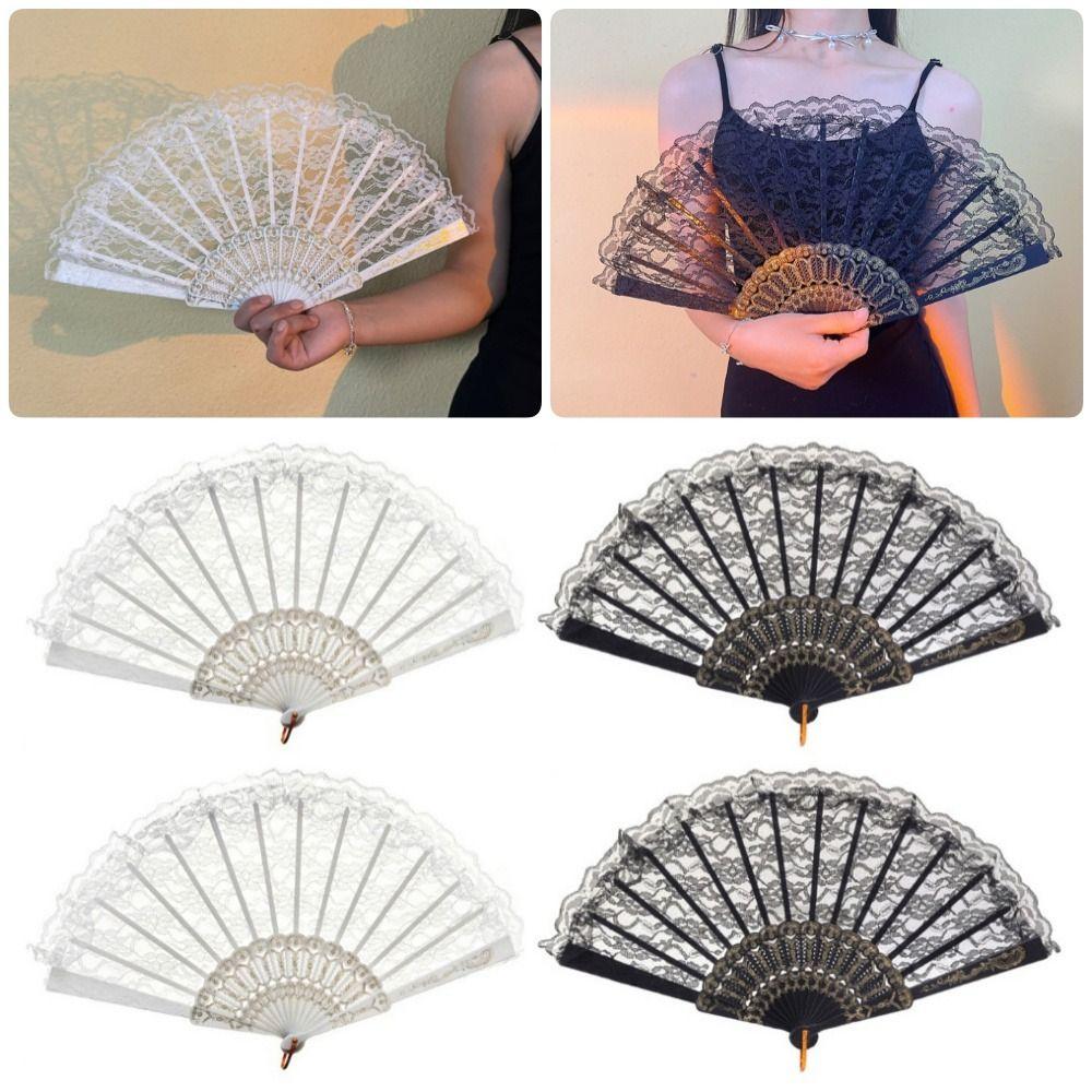 1Pcs Sweet Folding Lace Fan Lolita Decorative Fan New Chinese Dance Fan  Photography Photo Prop