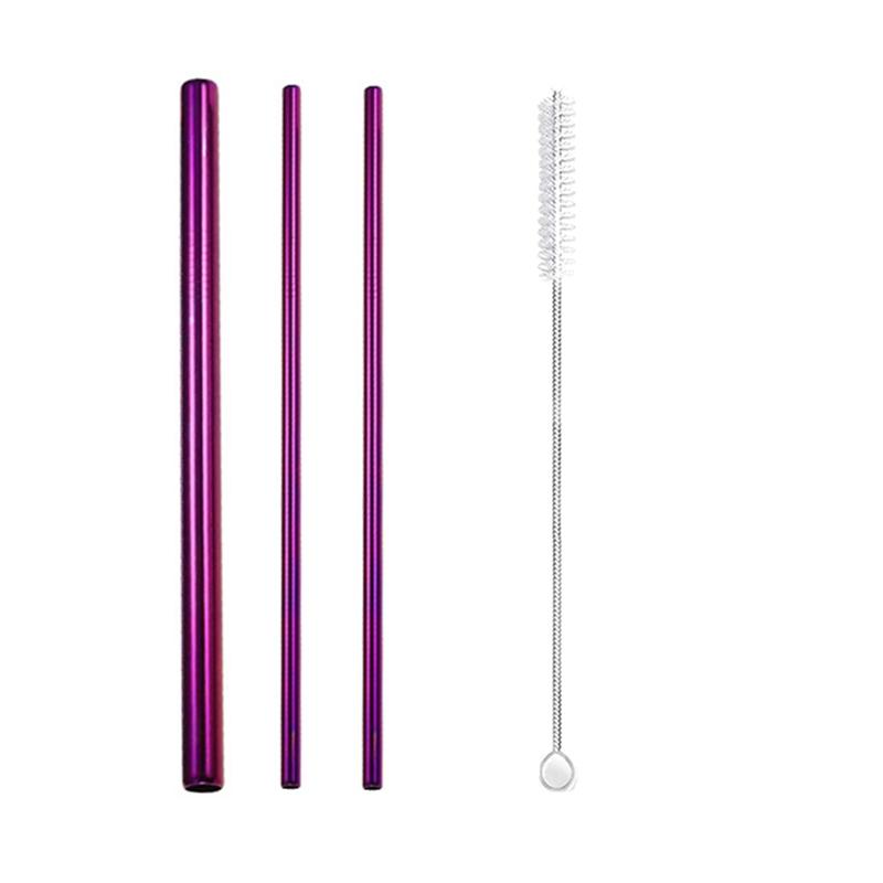 3Pcs Rainbow Color Reusable Metal Straws with Cleaning Brush 304 Stainless Steel Drinking Straws for Smoothie Milkshake Drinks