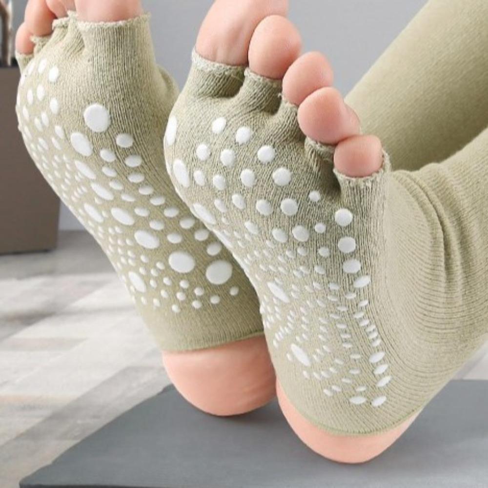 Cotton Hosiery Sport Five Finger Socks Adhesive Anti Slip Particles Short Cotton Socks  Girls