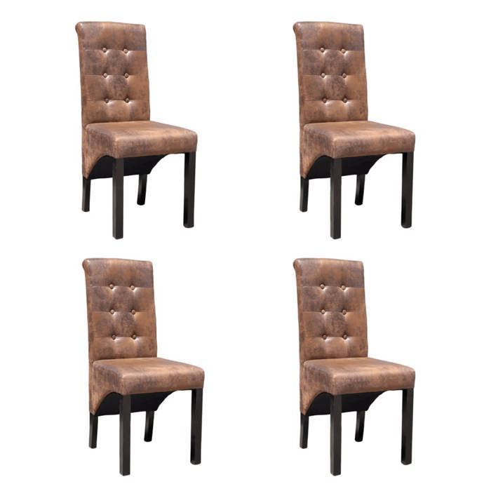 Chaises de salle à manger - vidaXL - Lot de 4 - Similicuir Marron - Bois massif - Design contemporain