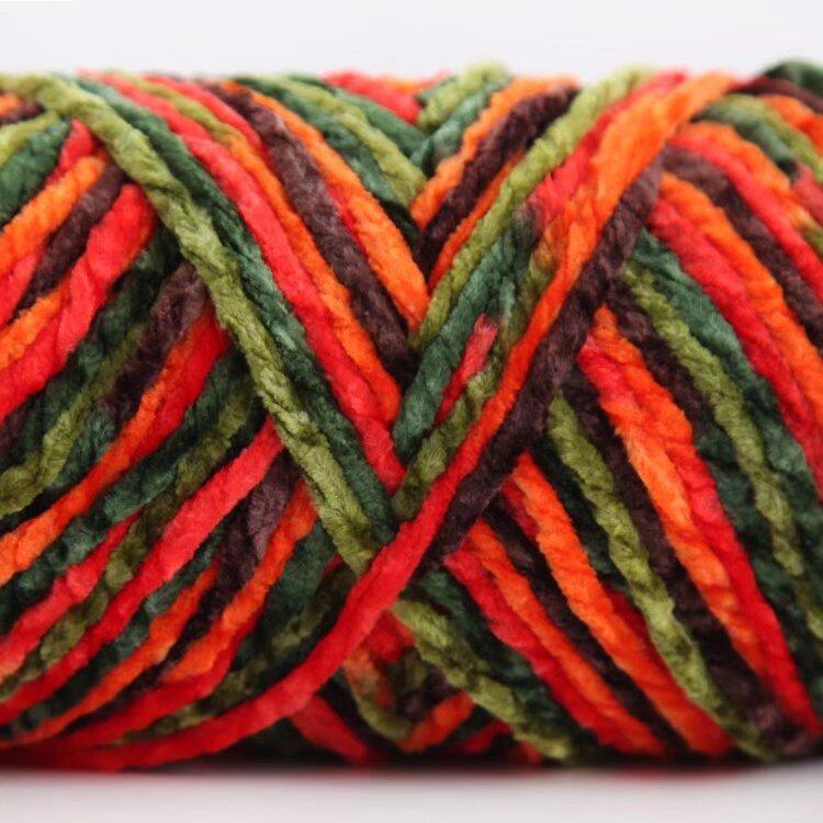 3 Strands Glossy Velvet Hand-Woven Thread Woven Scarf Doll Blanket Chenille Thread Segment Dye 100G Ball