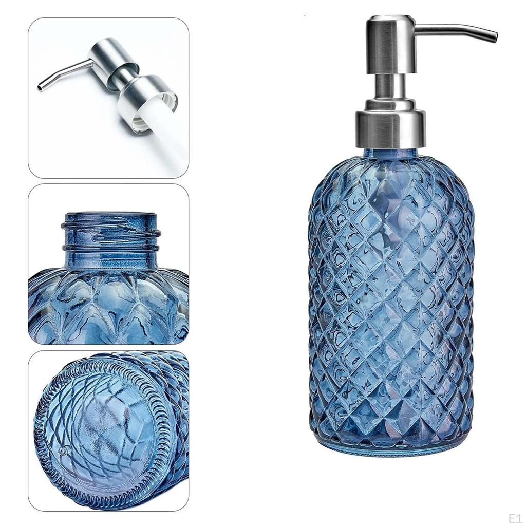 Szklana butelka z dozownikiem mydła z pompką, wielokrotnego napełniania, solidna, wykonana ze stali nierdzewnej 304