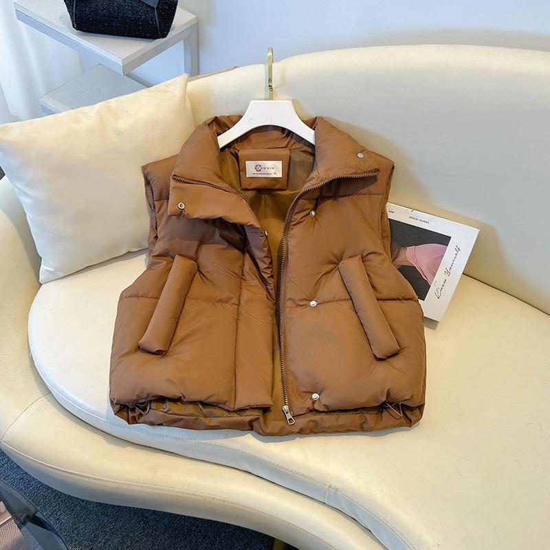 Cotton Vest Women's Autumn and Winter New Stand-up Collar Thickened Loose Short Sleeveless Cotton Vest Jacket Trendy