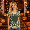 Damska koszula robocza z dekoltem w serek, krótkim rękawem i kieszeniami, z nadrukiem na Halloween, top do uniformu opiekuna