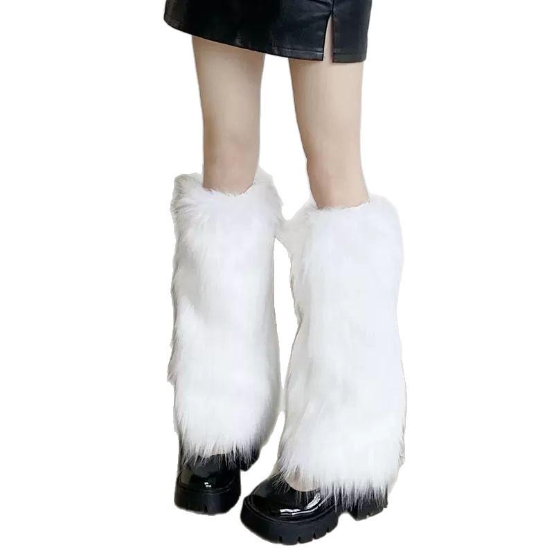 Soft Thicken Warm Furry Leg Warmers Foot Cover Y2K Cool Women Girls Winter Fashion Long Stockings Punk Style Fuzzy Leg Warmers