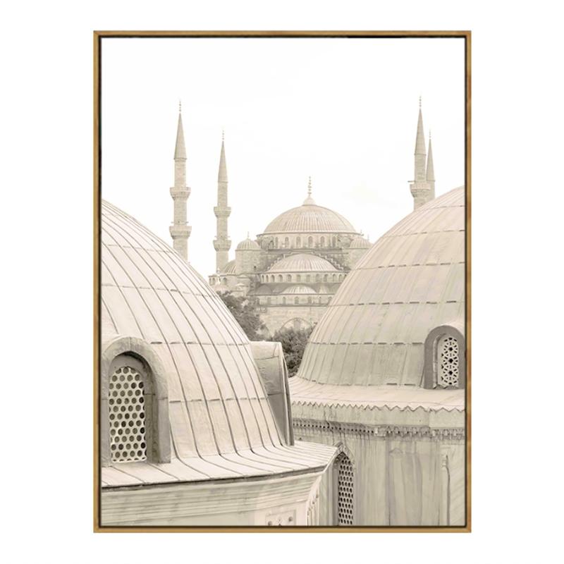 

Бежевый исламский каллиграфический плакат с изображением Аллаха, здание мечети, Коран, Бохо, декоративные картины, холст, настенная художественная картина, современный декор комнаты 21x30cm No Framed