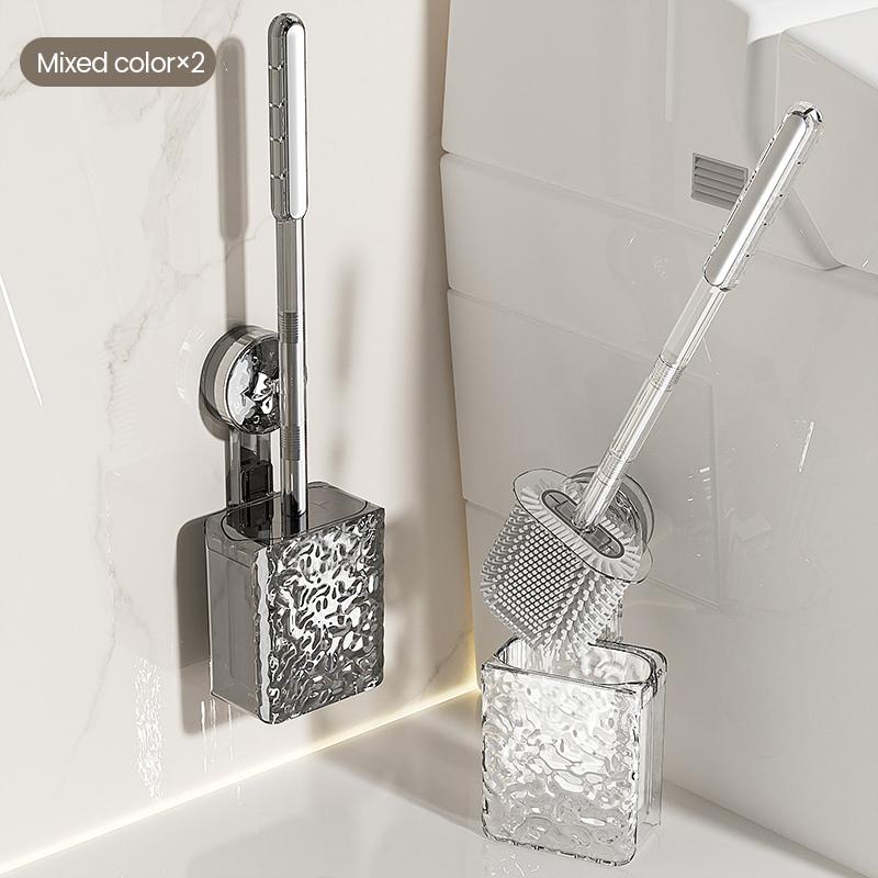 Bathroom Cleaning Brush Wall Mounted Non Perforated Suction Cup Toilet Brush Long Handle Glacier Patterned Bathroom Supplies