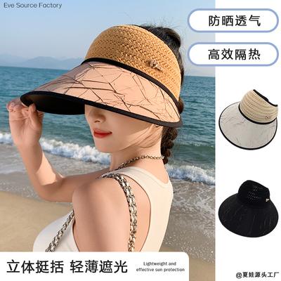 Summer New Hat Women's Sunshade Sunscreen Empty Top Hat Fashion Knitted Big Brim Summer Outdoor Sports Sun Hat