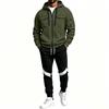 Men's Casual Tracksuit Set with Multi-Pocket Full Zip Hoodie and Black Sweatpants