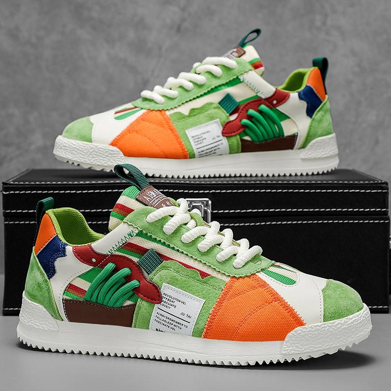 Trend Green Casual Sneaker Man Personality Patchwork Designer Men's Shoes Comfort Lace-up Flat Skateboard Shoes Men Casual Shoes