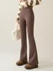 Autumn Winter Rabbit Fleece Sharkskin Micro Flared Pants Leggings Women Elastic High Waist Slim Warm Horseshoe Pants