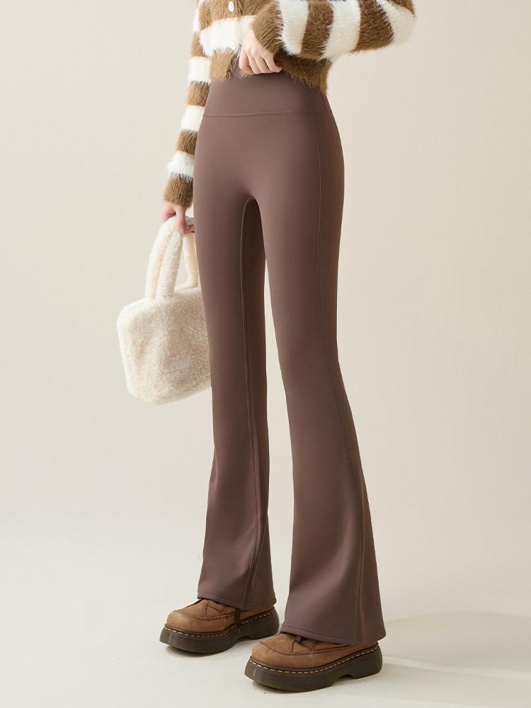 Autumn Winter Rabbit Fleece Sharkskin Micro Flared Pants Leggings Women Elastic High Waist Slim Warm Horseshoe Pants