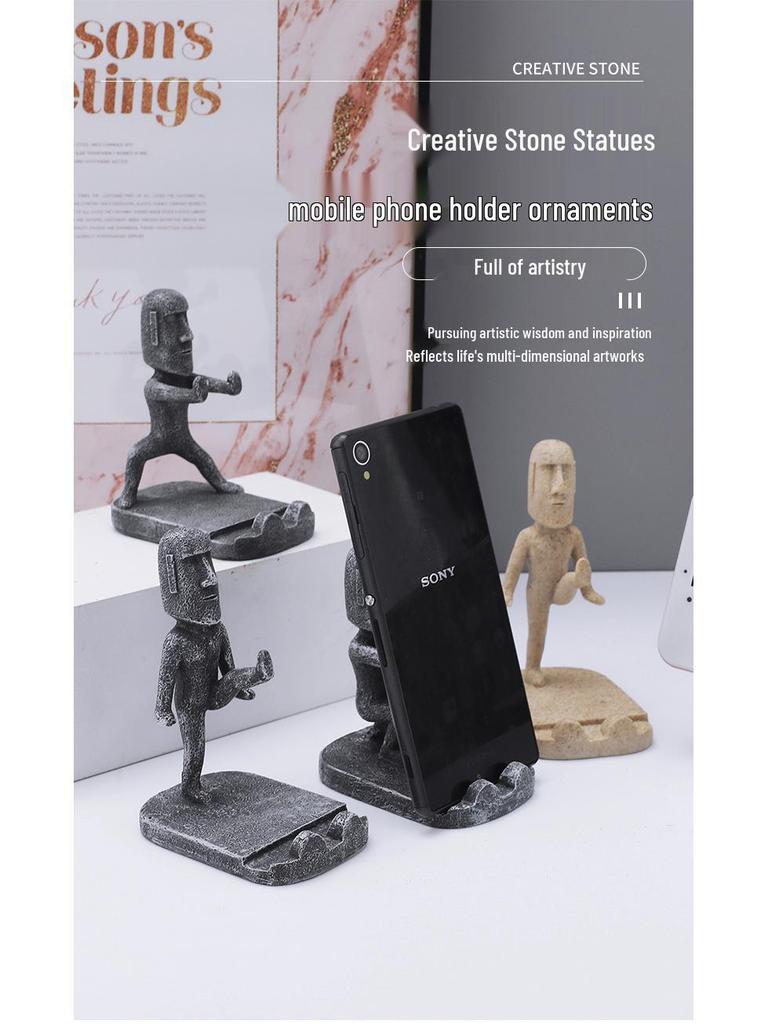 Desktop Mini Kung Fu Moai Phone Stand: Quirky Stone Statue for Office or Lazy Stand Use
