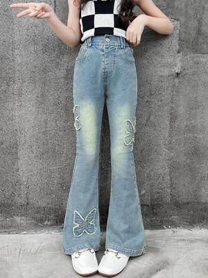 Mädchen Schlagjeans - 2025 Frühling/Herbst Freizeitjeans für große Kinder