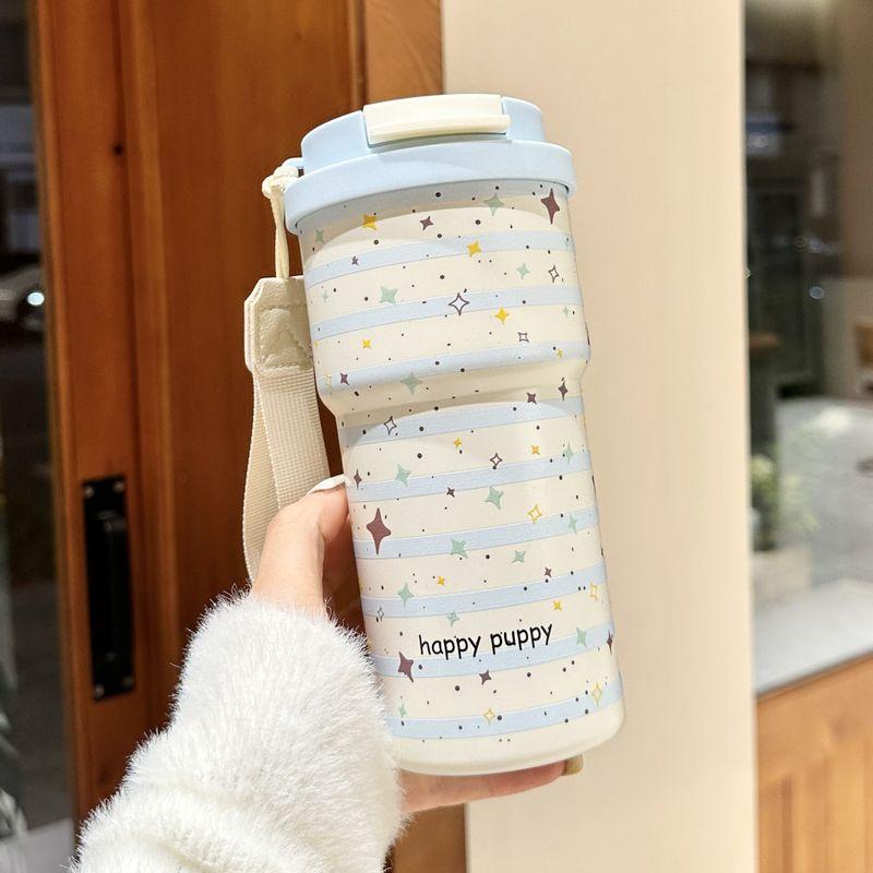 Large-Capacity Thermos Cup with Ceramic Liner, 2025 New Model, Stylish Cup for Women, Niche High-End Water Cup with Straw