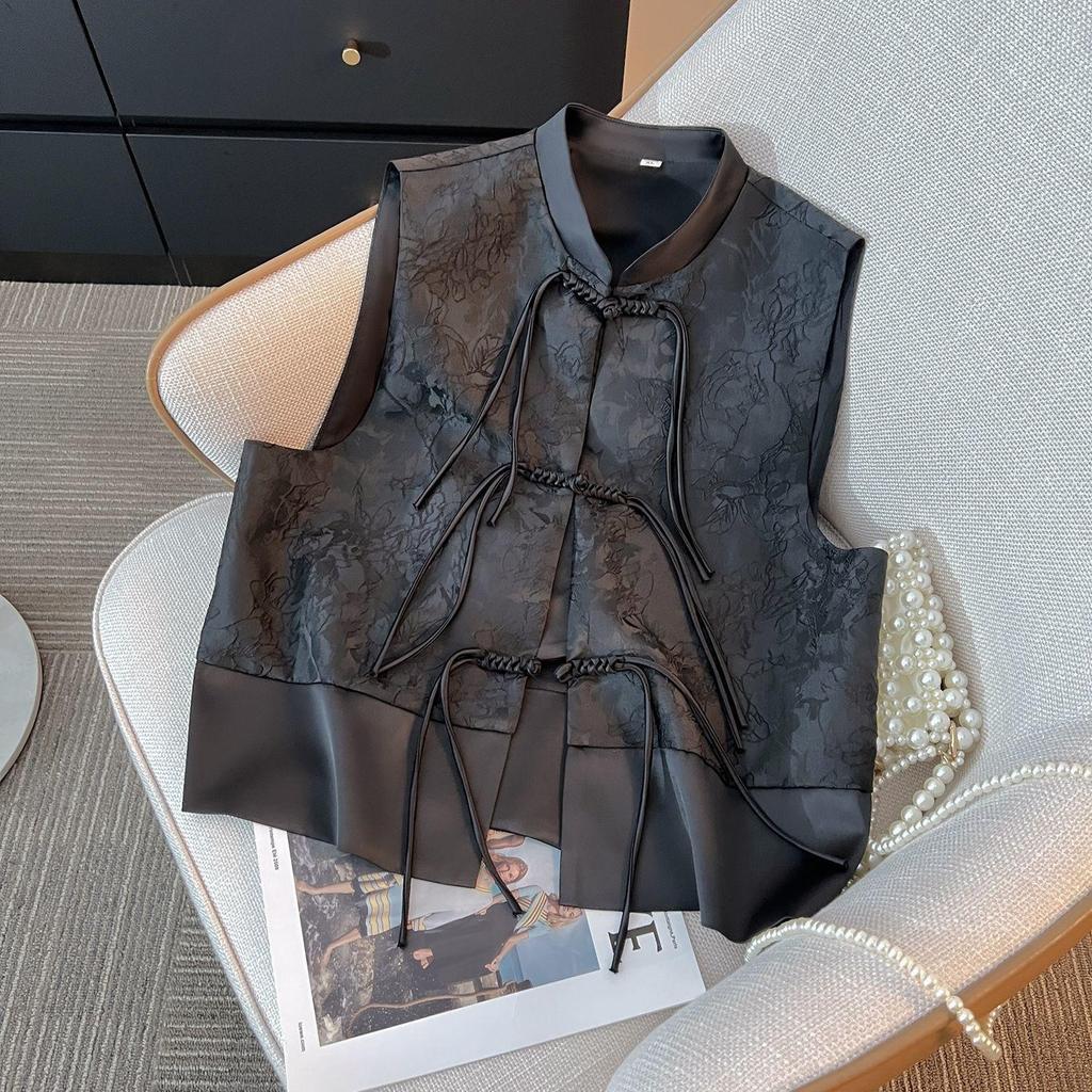 Premium vest women's 2025 spring and autumn outer wear thin disc buckle jacquard vest short vest