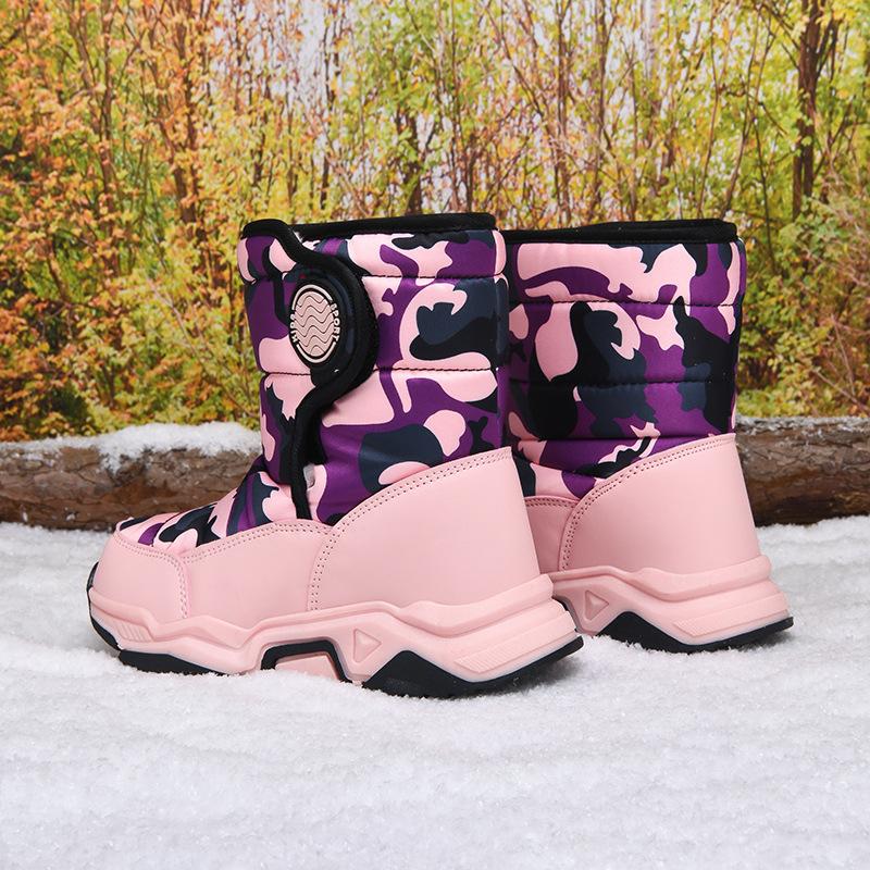 

Детские зимние сапоги 2025 зимние утепленные бархатные нескользящие хлопковые ботинки на плоской подошве водонепроницаемые хлопковые ботинки для улицы мужские и женские средние и 36 розовый