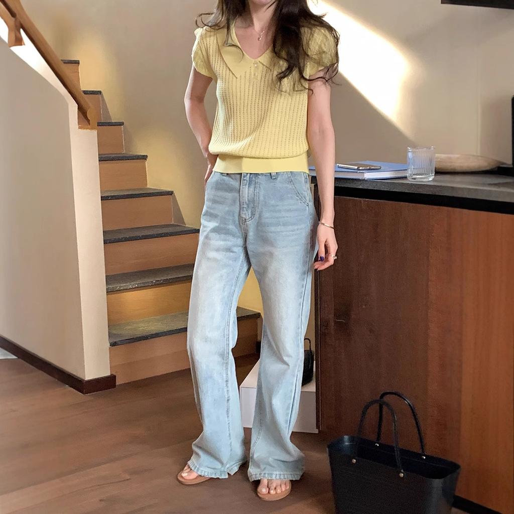 Short Sleeve Knitted Sweater Top Women