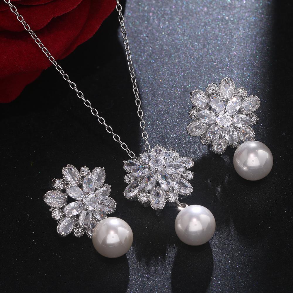 Emmaya Luxury Pearl Bridal Jewelry Sets for Women Fashion Cubic Zirconia Earrings Necklace Wedding Accessories