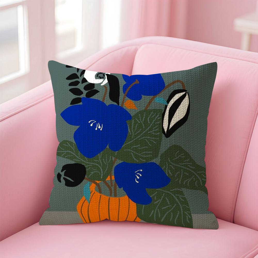Artistic Potted Plants Cushion Cover Natural Linen Pillow Case DoubleSided Print Decorative Sofa Pillowcase Home Decor Gift