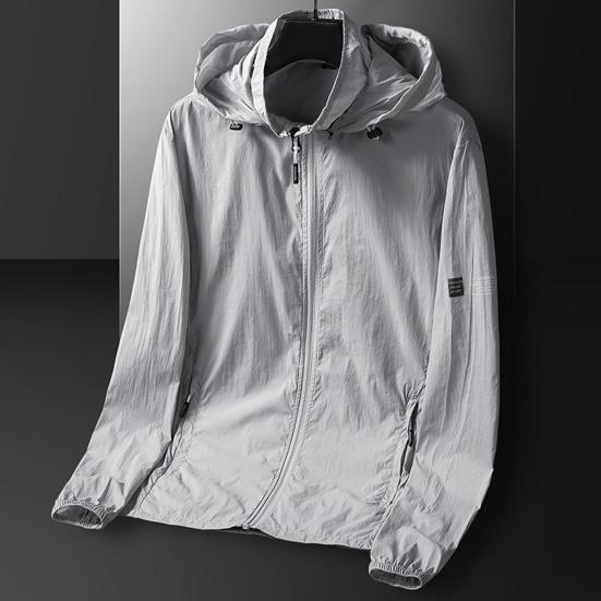 Letní venkovní sluneční ochranný kabát s kapucí a dlouhým rukávem, zipem a rozparkem, jednobarevný, 360stupňové pokrytí, ledově hedvábný, anti-UV svrchní oblečení