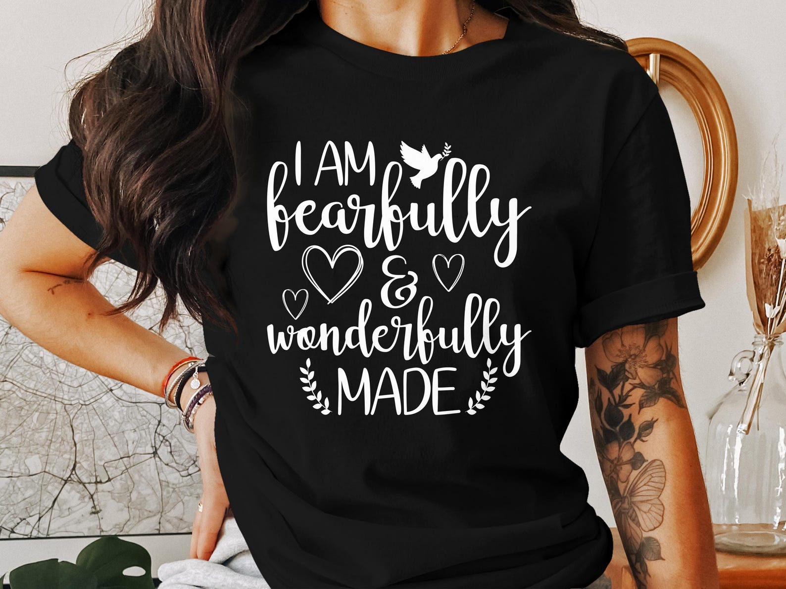 Fearfully Wonderfully Made T-Shirt, Christian Faith Shirt, Jesus Holy Cross Tee, God, Dove, Christianity Shirts, Gift for Believer M
