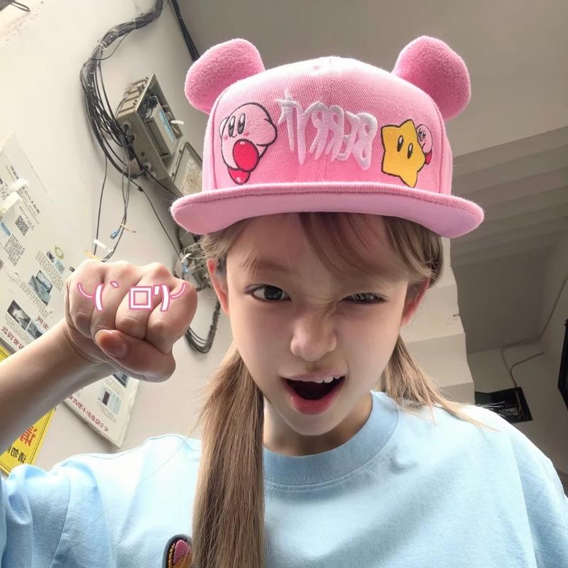 

Subculture Star Kirby Pink Cute Cartoon Embroidered Baseball Cap Female Sweet Cool Face Duck Tongue Sun Hat One size fits all рожевий