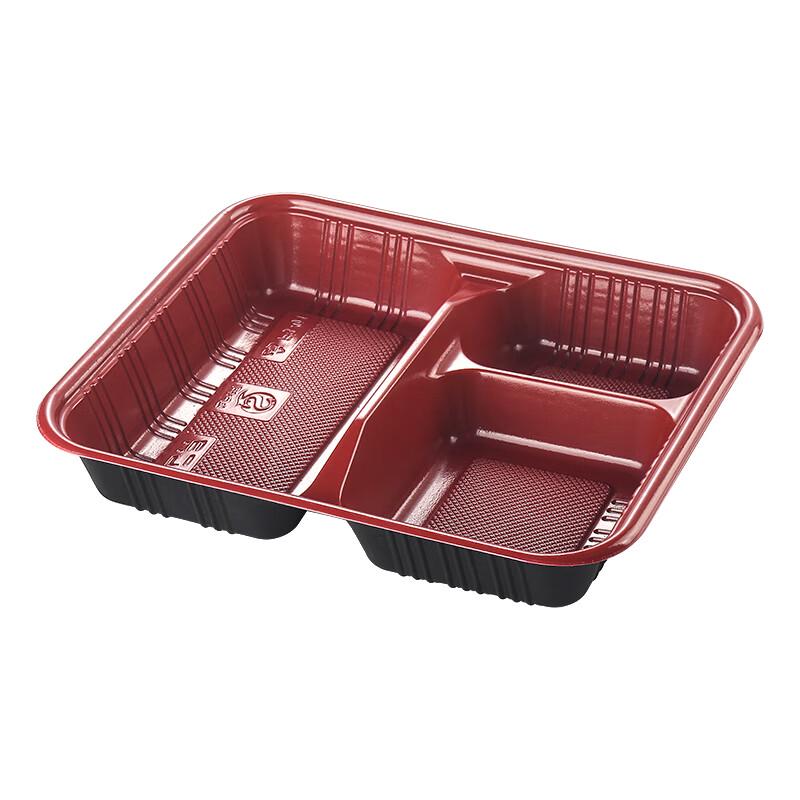Disposable 5-Compartment Lunch Containers (Red & Black)