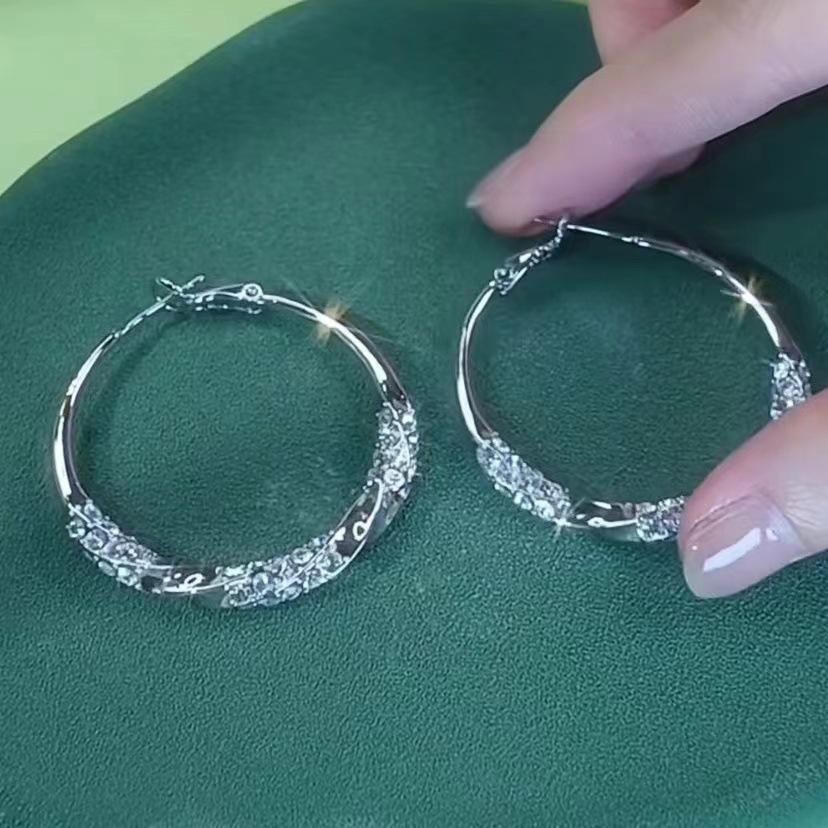 Luxury 2026 Rhinestone & Cubic Zirconia Silver Hoop Earrings - Modern Style