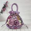 High Quality Top Handle Lace Flower Bag Lace Embroidery Bucket Drawstring Cloth Bag Dacron Women's Handbag