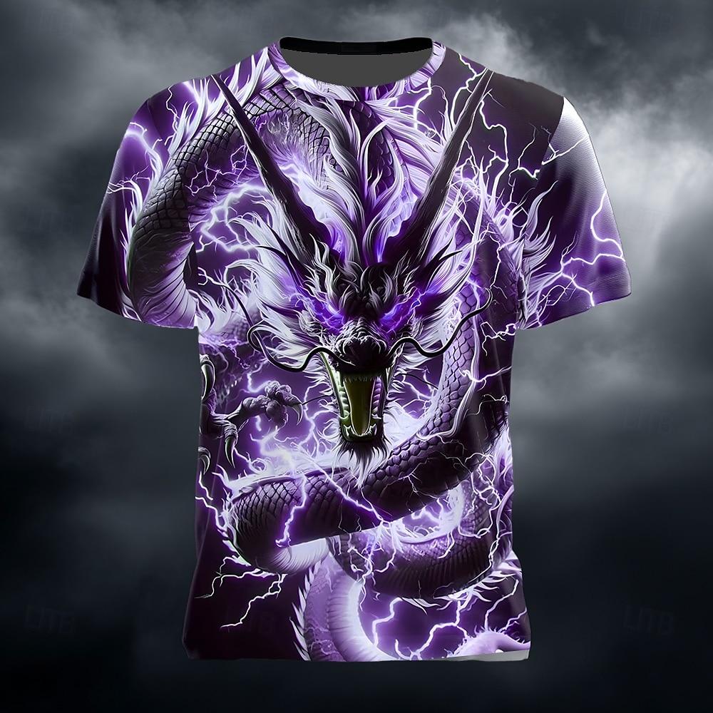 Camiseta Gráfica de Dragón Rayo para Hombre Camiseta de Manga Corta con Cuello Redondo Estampado 3D Retro Moda Hombres/Mujeres Tops Deportivos Diarios para Exteriores