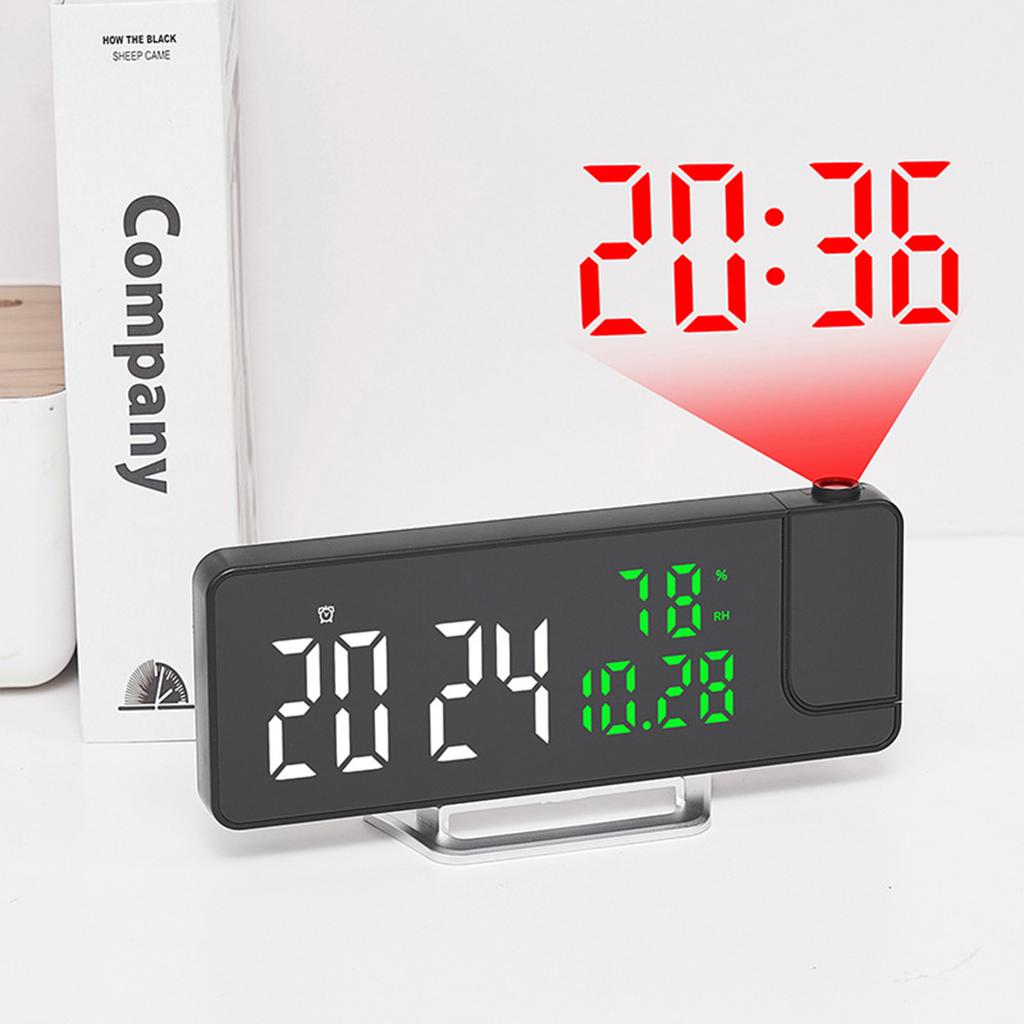 Modern LED Clock with Time Temperature and Humidity Projection for Bedroom Office Dorm Alarm Clock