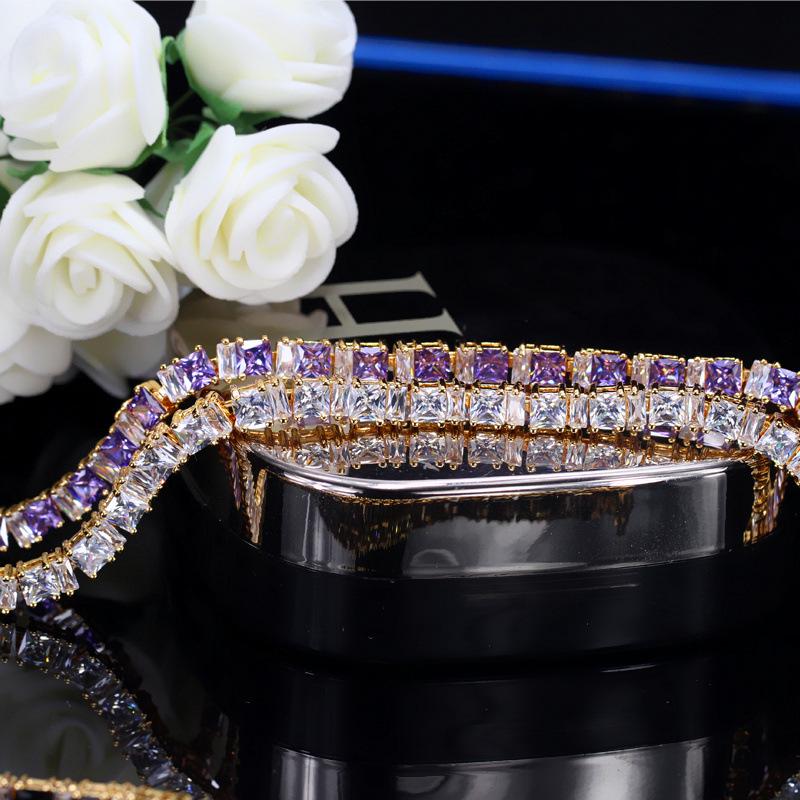 Jewelry, Environmentally Friendly Copper Electroplated Real Gold Zircon Bracelet, Inlaid Zircon Gemstone Jewelry.