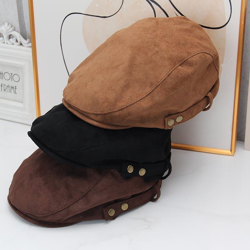 Simple button forward hat women's autumn and winter suede cap showing face small versatile beret painter hat