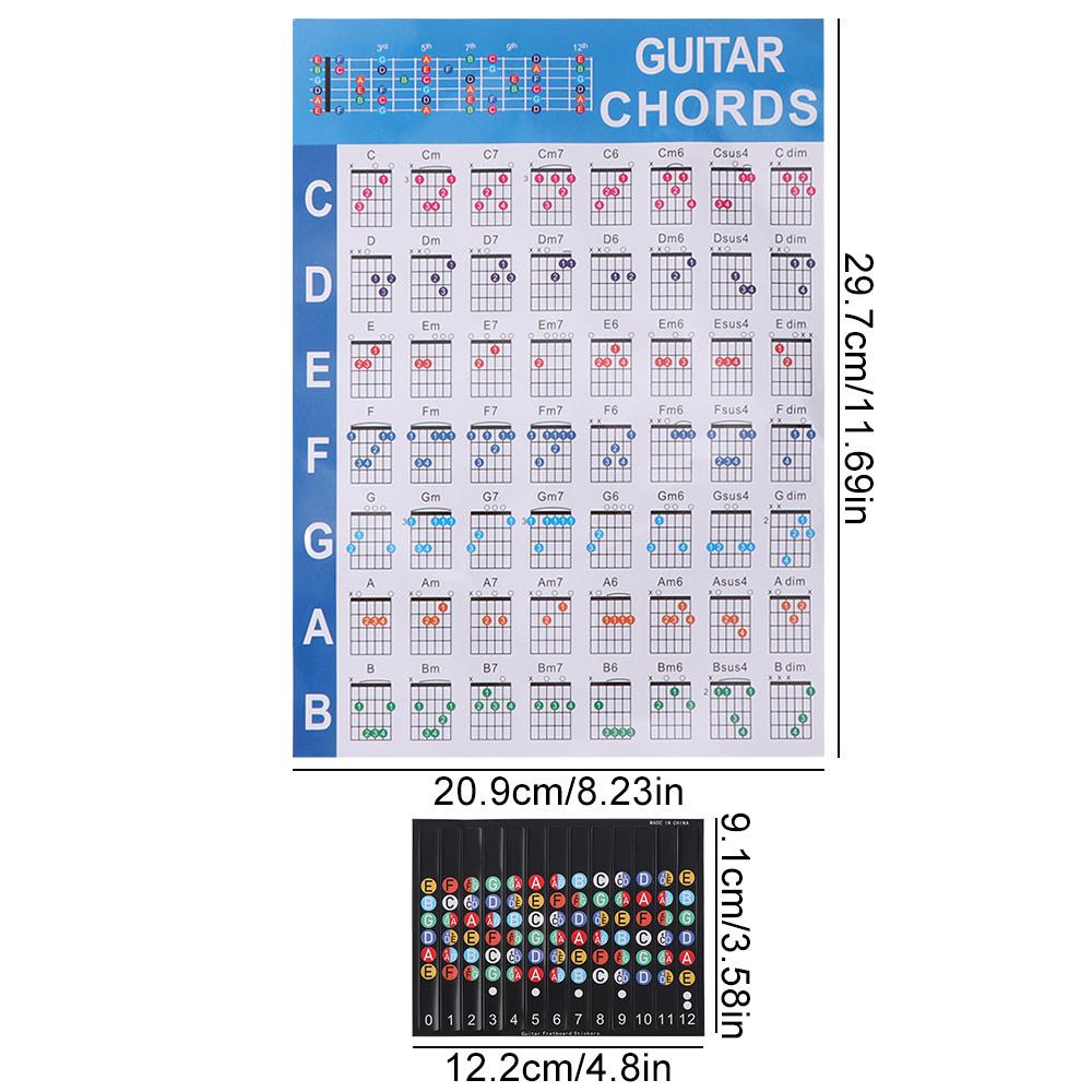 Printed Vinyl Paper Guitar Practice Chord Chart Color Coded Chord Fingering Diagram  For Beginners