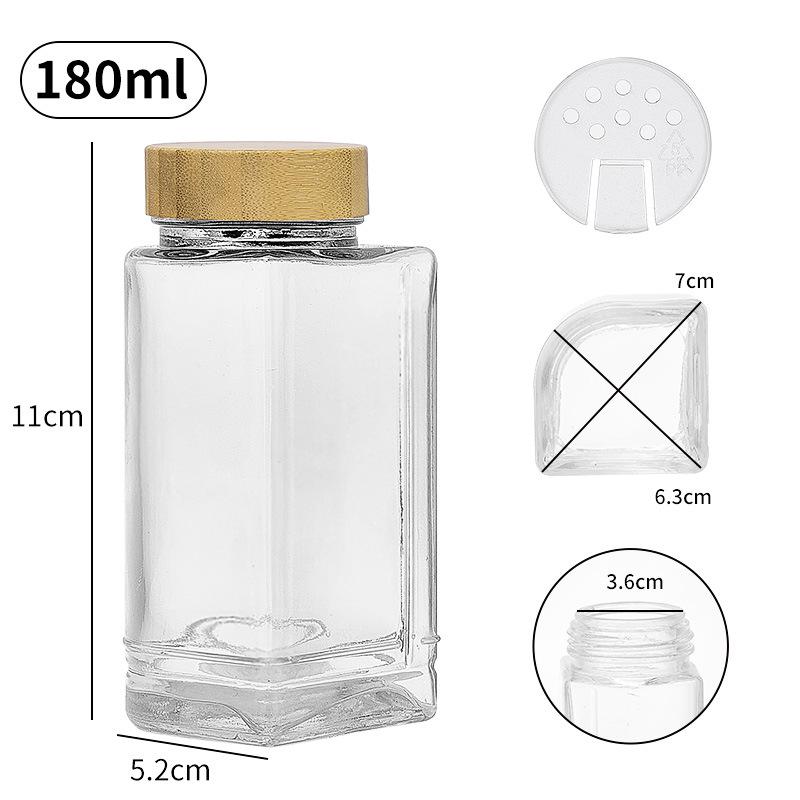 Acacia Wood Glass Seasoning Bottle Set - Pepper, Salt, Spices - 4-Piece Square Sprinkler Jars