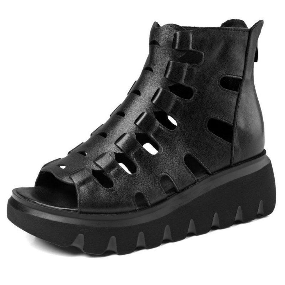 

Сапоги Fish mouth cool женские летние мягкие кожаные универсальные туфли с отверстиями muffin casual на высоком каблуке толстая подошва увеличивающая плоское дно женские сандалии 35 чёрный