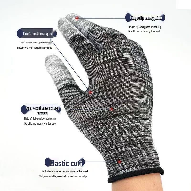 Breathable Anti-Slip PU Coated Nylon Finger Gloves: Wear-Resistant, Anti-Static Protection for Men and Women