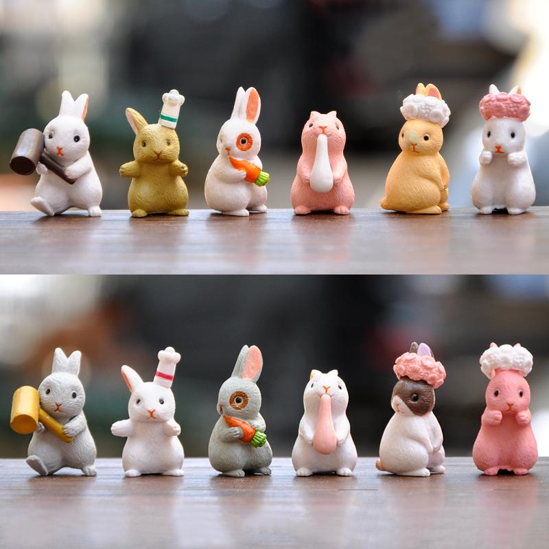 Creative Little Bunny Family Doll Ornaments DIY Micro Landscape Lawn Decoration Easter Tabletop Cake Resin Rabbits Ornaments New