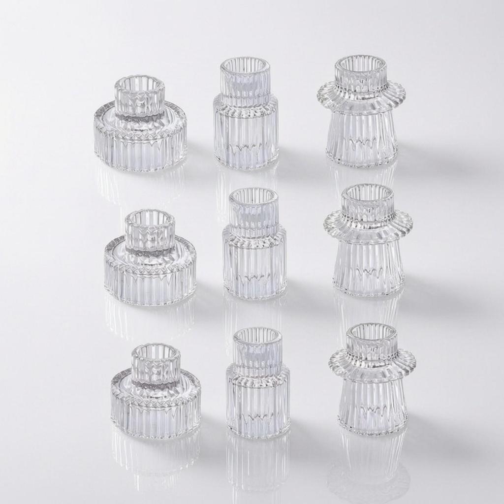 9 Pieces Borosilicate Glass Candle Holder with Wind Guard Tube HeatResistant European Style Clear