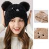 Winter Frauen Gestrickte Hut Bär Fell Ball Plüsch Hut Ohr Schutz Warme Mütze Hülse Kappe Skullies Beanies
