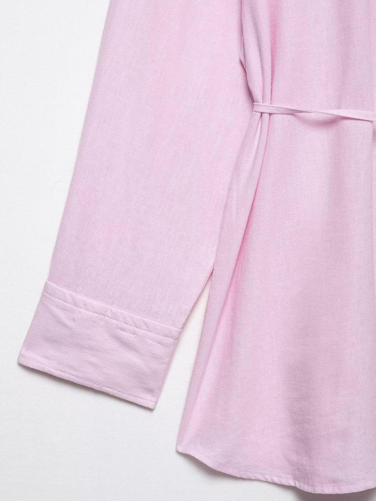 TAOP&ZA Women's Spring/Summer Waist-Tie Long Sleeve Shirt with Turn-Down Collar