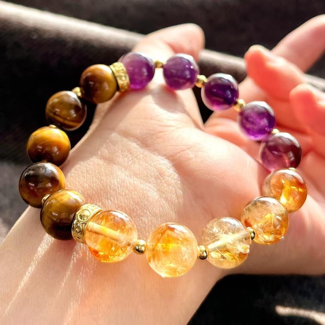 High Matching High Matching Retro High Quality Natural Tiger S Eye Stone Amethyst Citrine Mix And Match Design Bracelet Hand