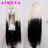 AIMEYA Ombre Pink Synthetic Lace Front Wigs for Women 13x4 Platinum Blonde Roots Pink Wig Long Silky Straight Colorful Wigs