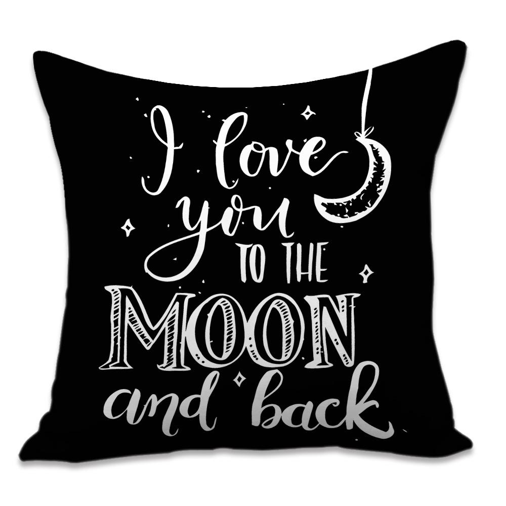 Valentine's Day Letters Black and White Cotton Linen Super Soft Peach Leather Velvet Pillowcase Sofa Home Cushion Cover