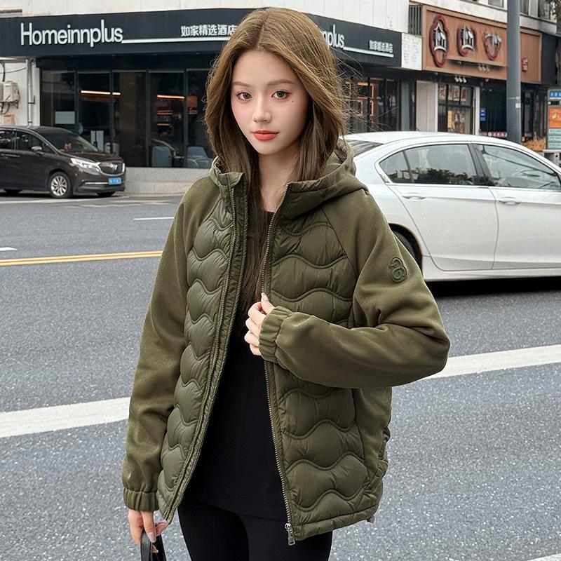Splicing down cotton-padded clothes short winter new fashion hooded loose cotton-padded clothes jacket cotton-padded jacket
