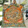 1 Stück Moderne Buddhistische Dharmachakra Decke - Weiche Flanelldecke für alle Jahreszeiten mit kompliziertem spirituellem Design, lebendigen Farben für die Wohnkultur