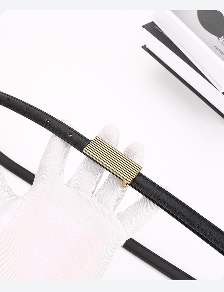 Women's Genuine Cowhide Leather Striped Dress Belt - Versatile & High-End Accessory
