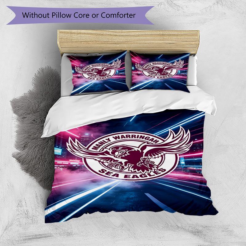 3pcs Duvet Cover Set (1*Duvet Cover + 2*Pillowcase, Without Core), Manly Warringah Sea Eagles Print Bedding Set, Bedroom Decor, All‑Season, Birthday G