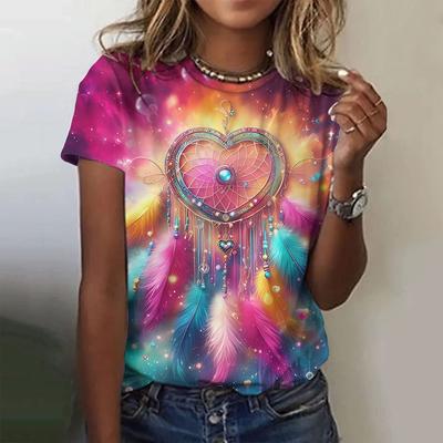 Sommer Traumfänger 3D Druck T-Shirts Damen Streetwear Lässig Vintage Y2k Kurzarm T-Shirt O-Ausschnitt Tees Oberteile Kleidung